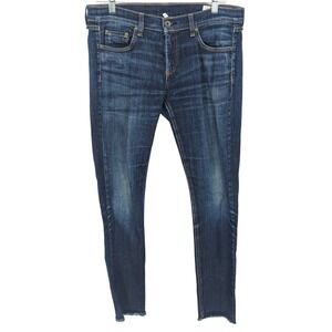 Rag & Bone Dre Jeans Women 28 Blue Dark Wash Denim Raw Hem Skinny Stretch Casual